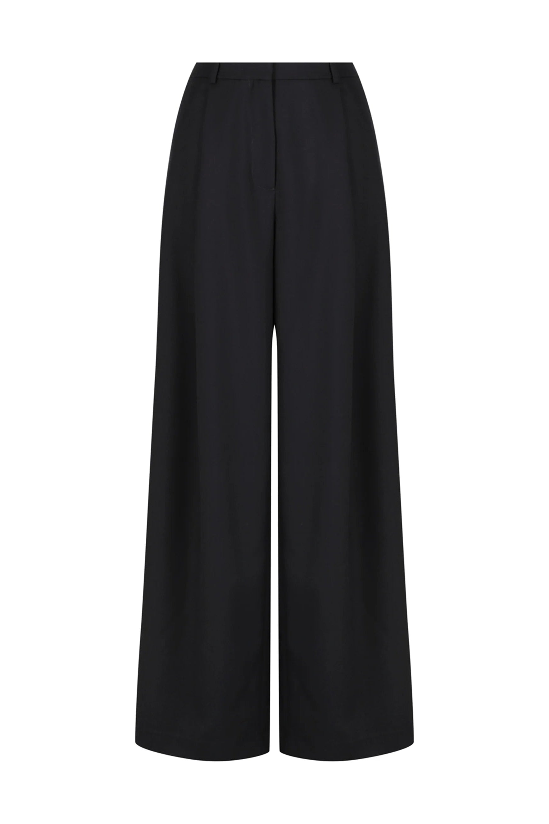 Wide leg full length trouser in Navy with front pleat.  