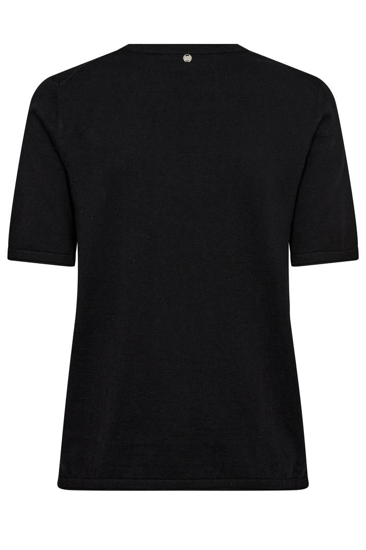 Black cotton cashmere short sleeve tee in black with round neck.  