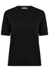 Black cotton cashmere short sleeve tee in black with round neck.  