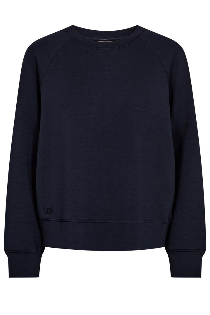 Navy blue crew neck sweatshirt on a white background