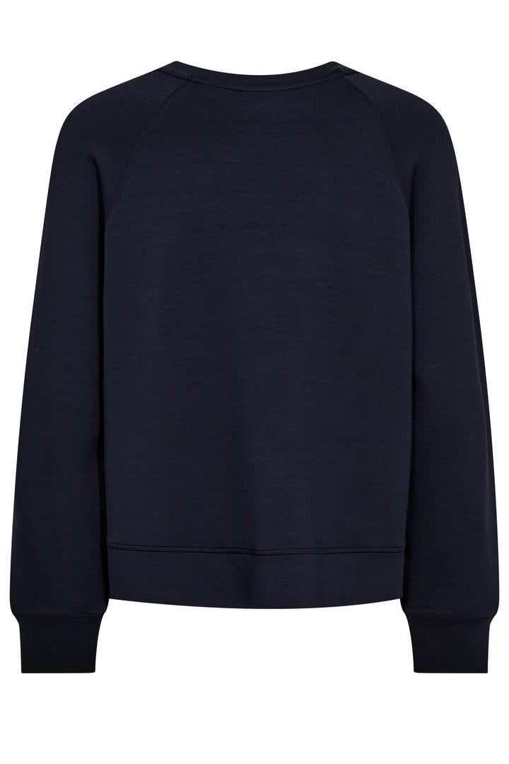 Navy blue crew neck sweatshirt on a white background