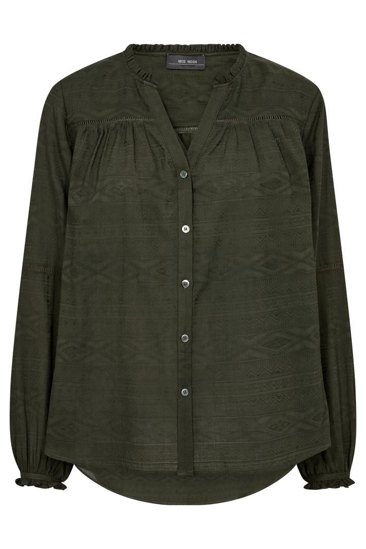 Black long sleeve blouse with smock detailing. 