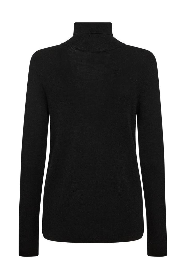 Black fine wool long sleeve knit with roll neck.  