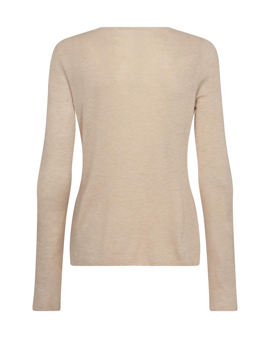 Cream long sleeve wool top with round neck. 