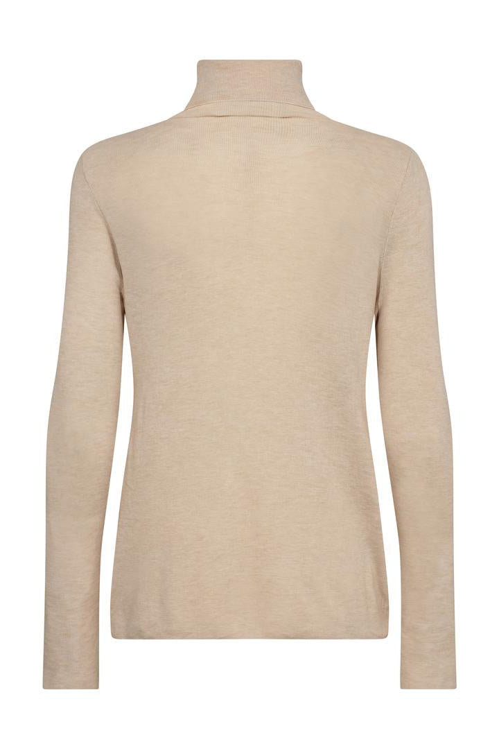 Beige Fine Wool Long sleeve Knit with Roll Neck. 