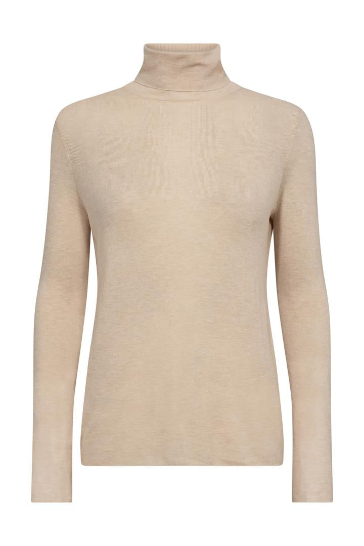 Beige Fine Wool Long sleeve Knit with Roll Neck. 
