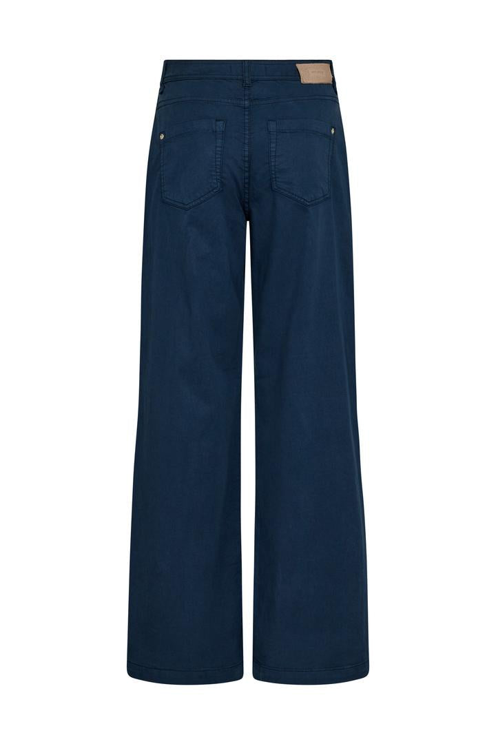 Navy blue wide-leg jeans on a white background