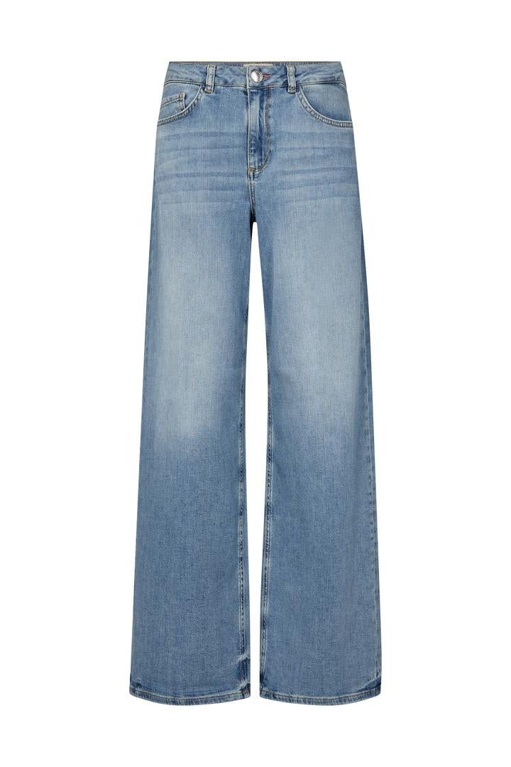 Blue wide leg jeans on a white background