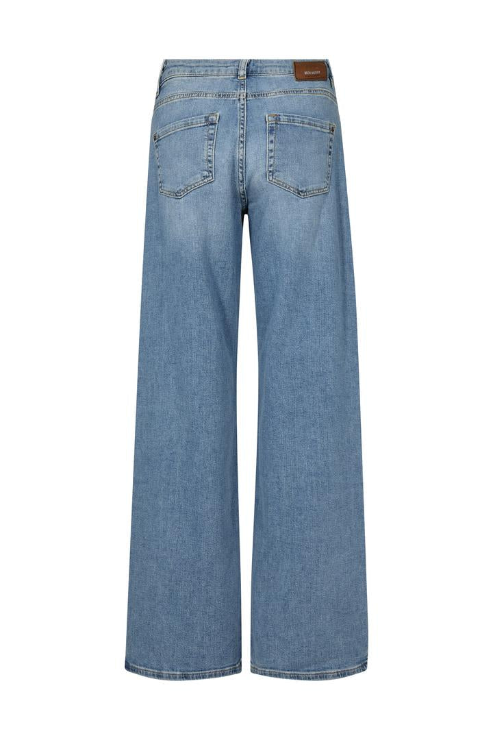 Blue wide leg jeans on a white background