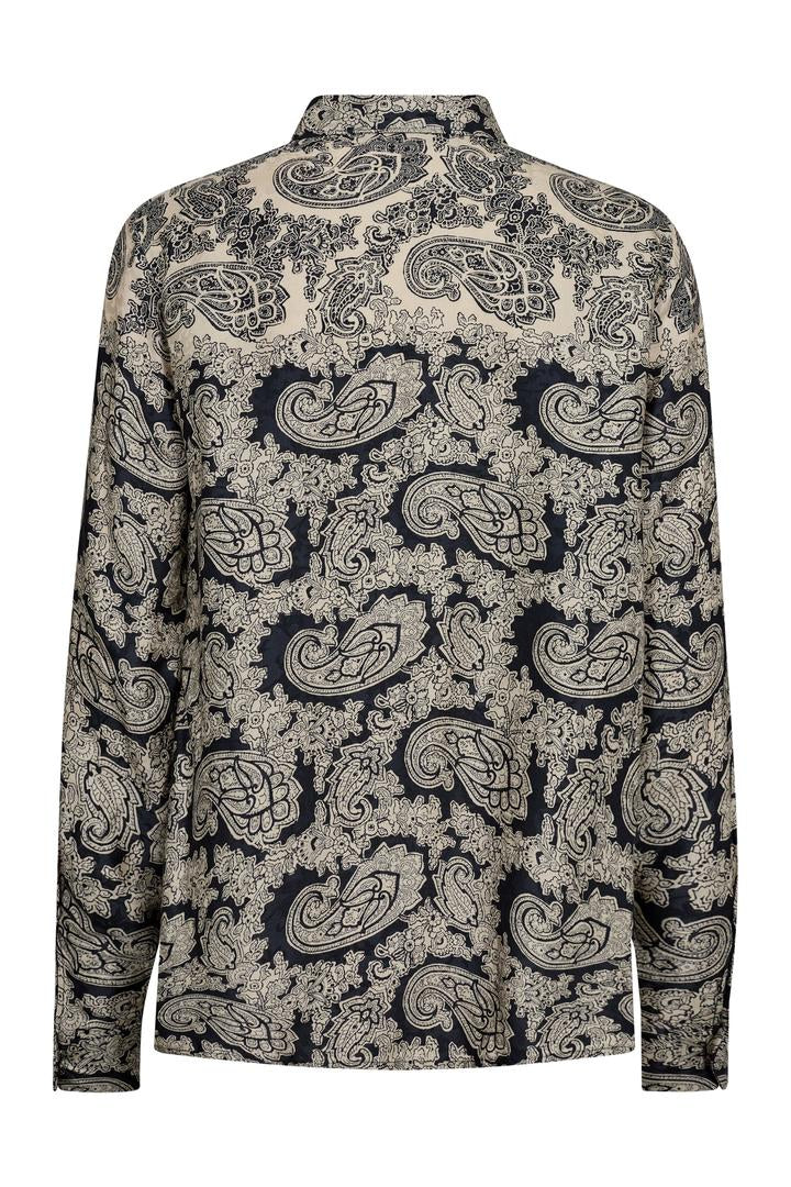 Paisley and ecru print long sleeve shirt. 