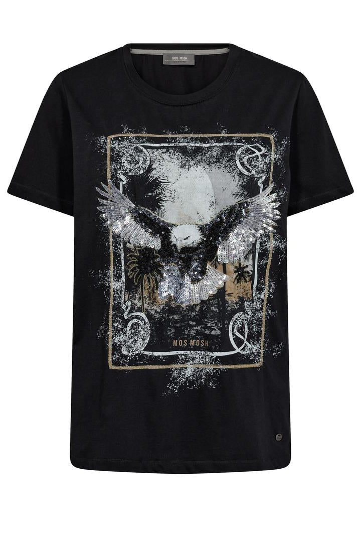 Mos Mosh Black round neck detail with embroidered eagle on front. 
