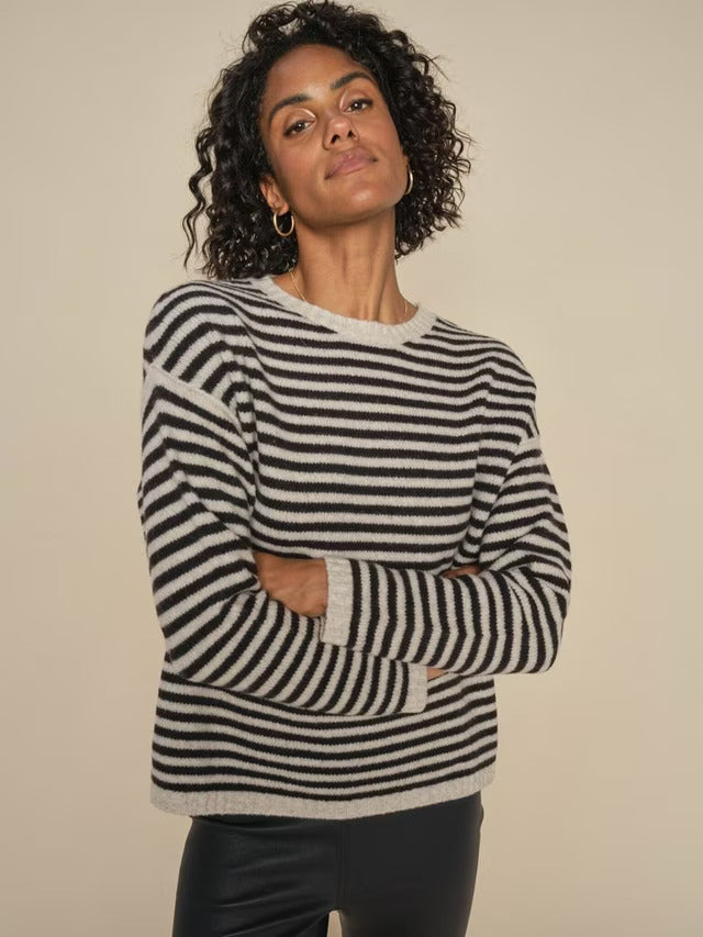 crew neck black and cream stripe jumper