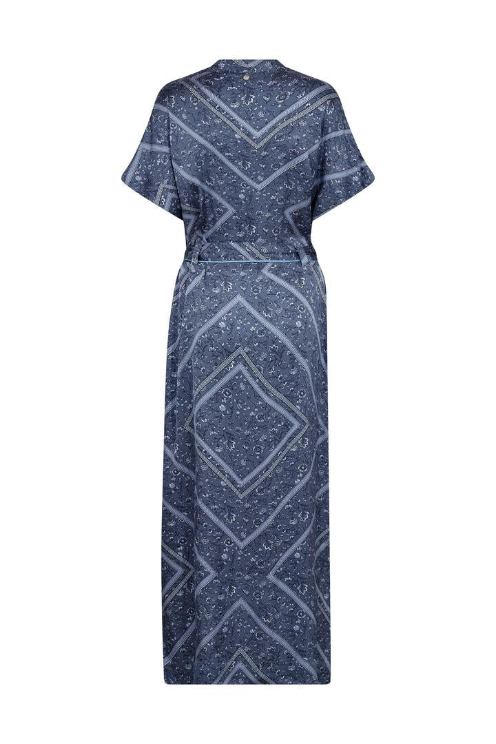 Blue patterned dress on a white background