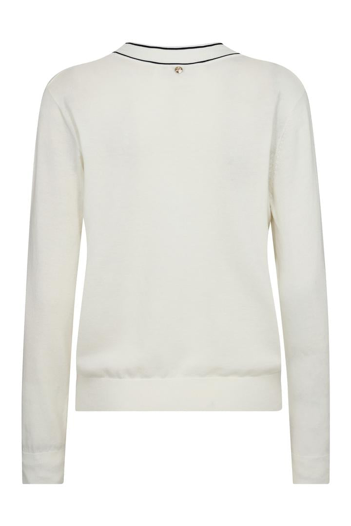 White sweater with black trim on a white background