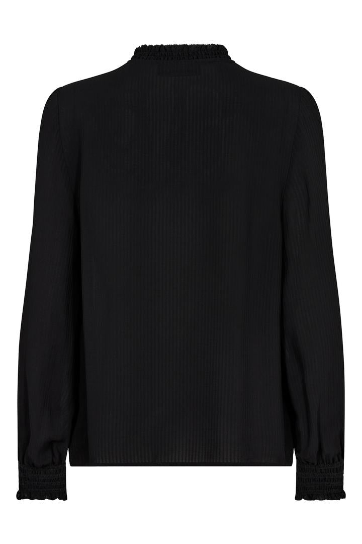 Black long sleeve blouse with frill detail. 