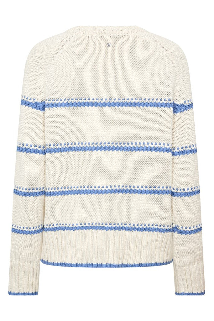 White sweater with blue stripes on a white background
