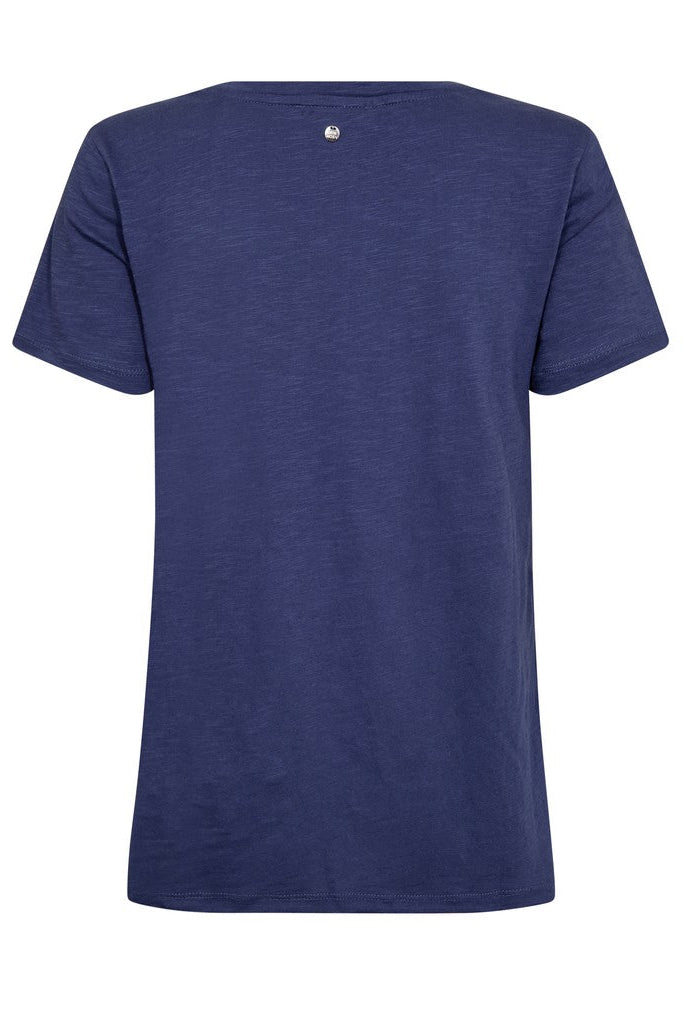 A short-sleeve t-shirt in a heathered navy blue colour, shown from the back against a plain white background.