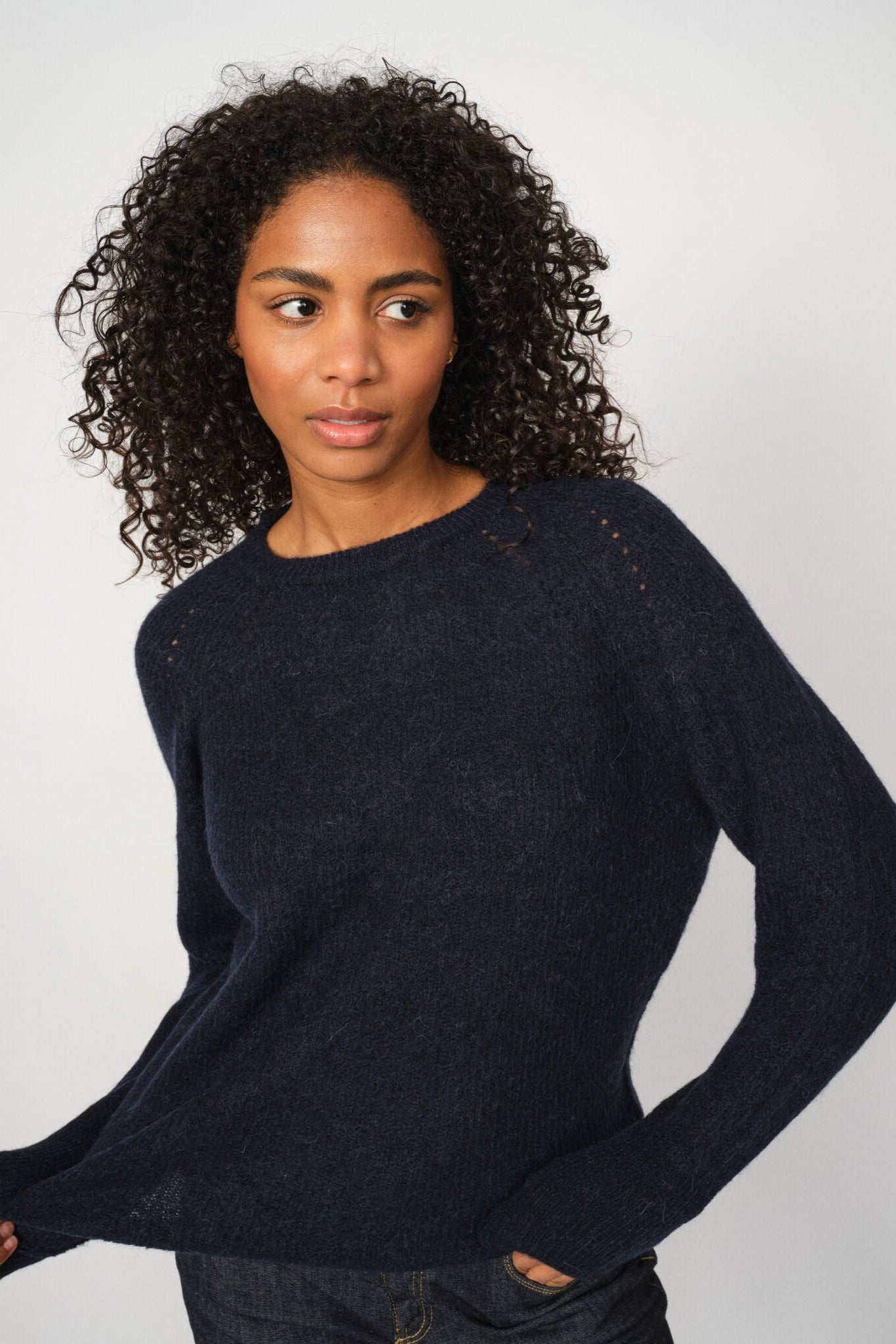 Deep Navy crew neck soft sweater. 