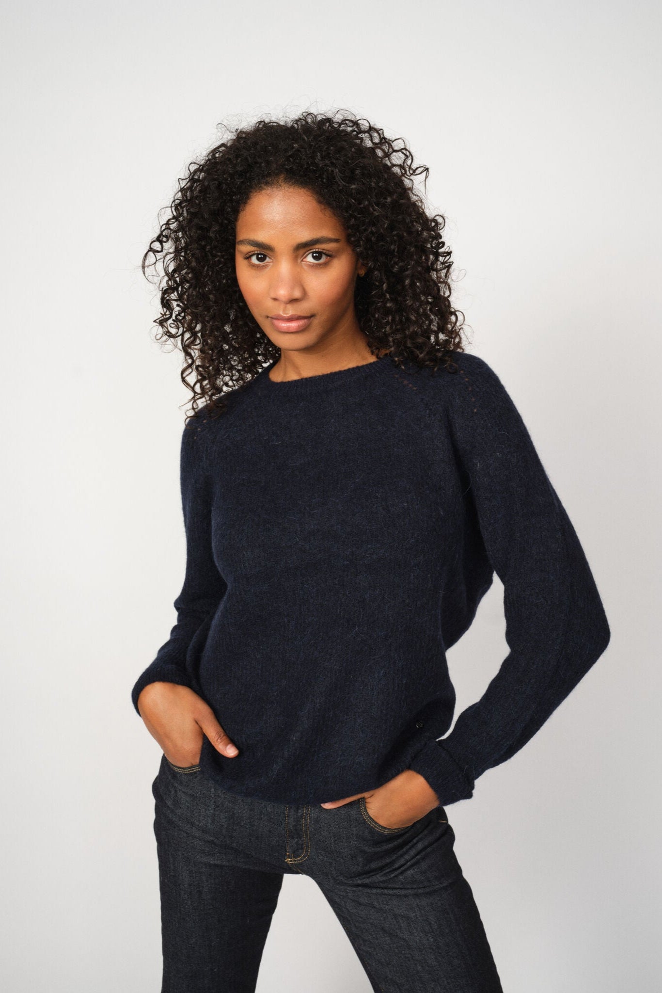 Deep Navy crew neck soft sweater. 