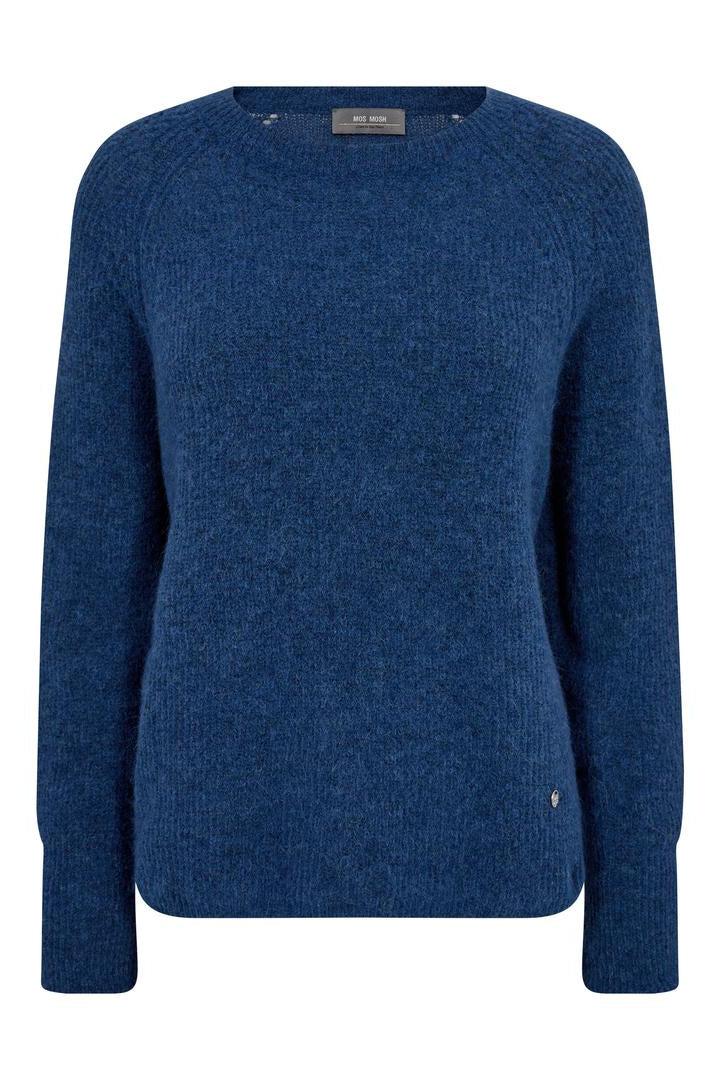 Soft wool round neck sweater in blue colourway.