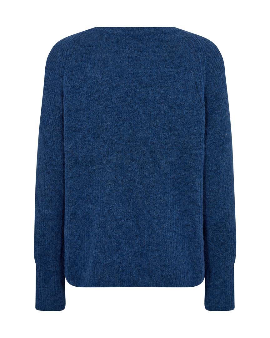 Soft wool round neck sweater in blue colourway. Back. 