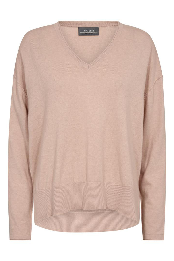 Blush Pink  long sleeve cotton cashmere blend v neck sweater. 