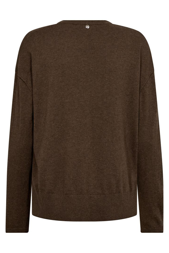 V neck long sleeve cashmere cotton blend sweater. Brown/Green colour.