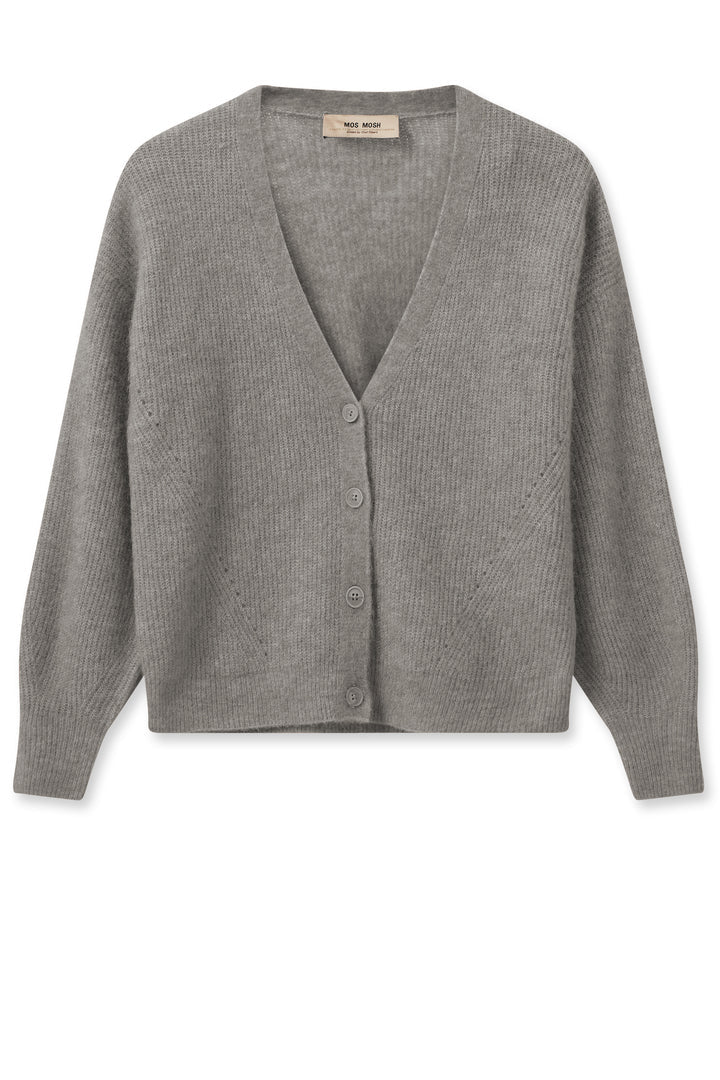 Grey Marle cropped cardigan with v neck and button front. 