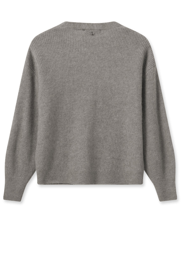 Grey Marle cropped cardigan with v neck and button front. 