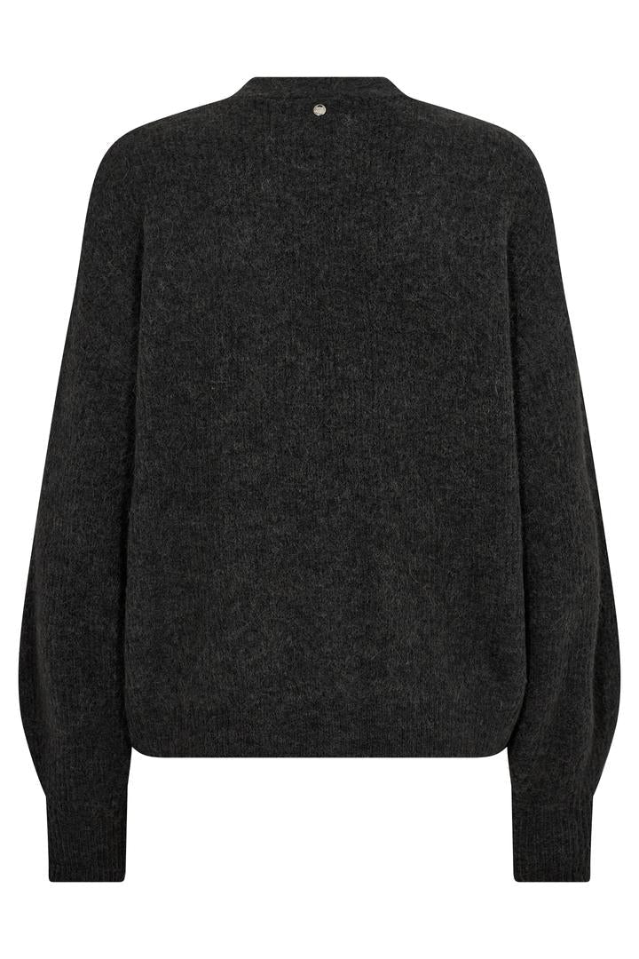 Dark Grey V neck knit cardigan with button front. 
