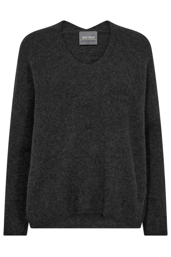 v neck long sleeve sweater in dark grey. 