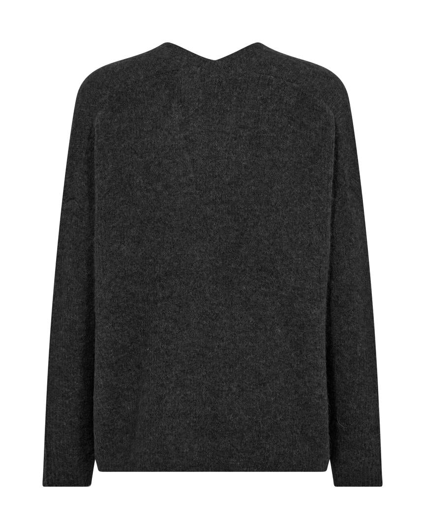 v neck long sleeve sweater in dark grey. 