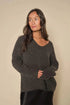 V neck wool sweater with rib detail. 