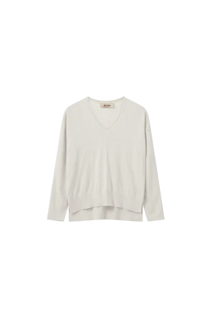 White v neck long sleeve sweater on a white background