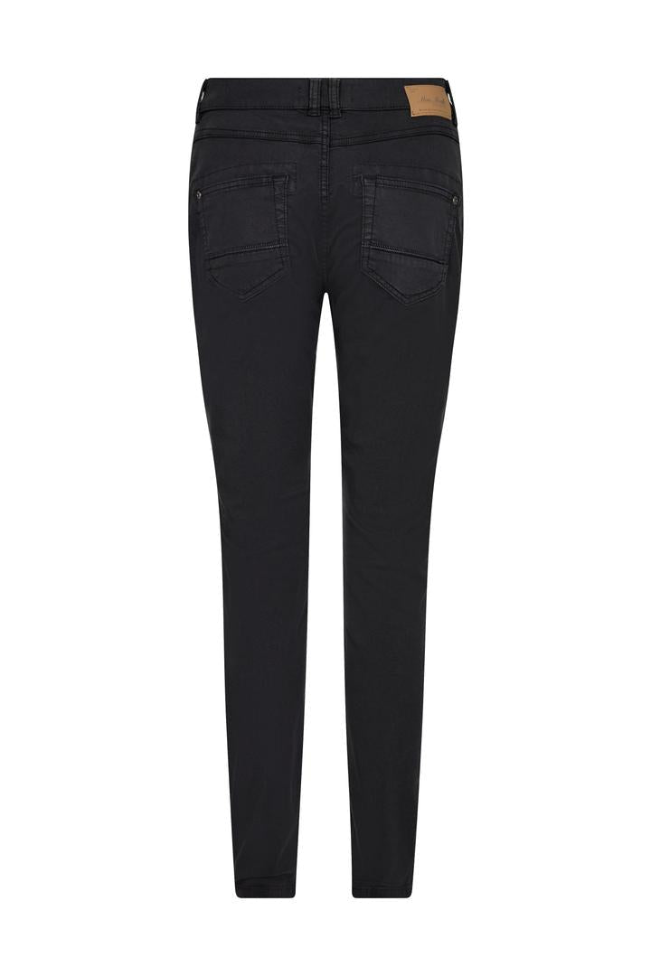Black tapered jean with skinny leg and embellished pocket details back pockets. 