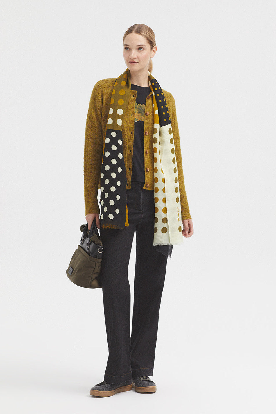  Dot Print Shawl in Olive Green 