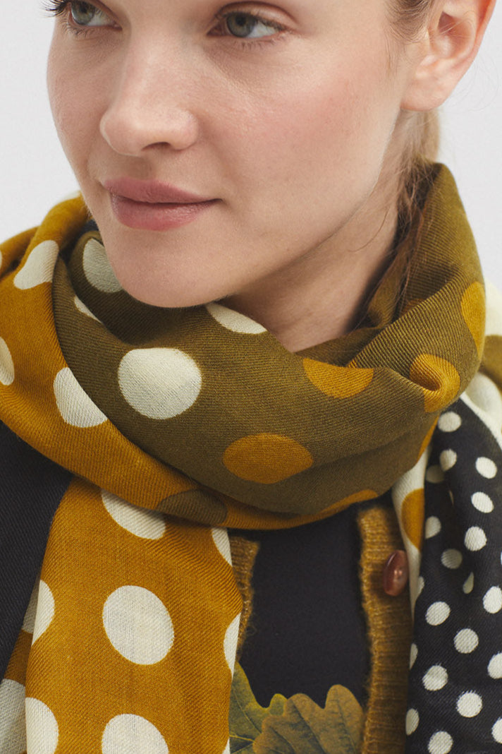 Nice Things Dot Print Shawl Olive Green 