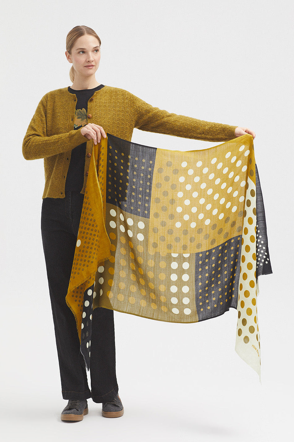  Dot Print Shawl with all over print in Olive Green 
