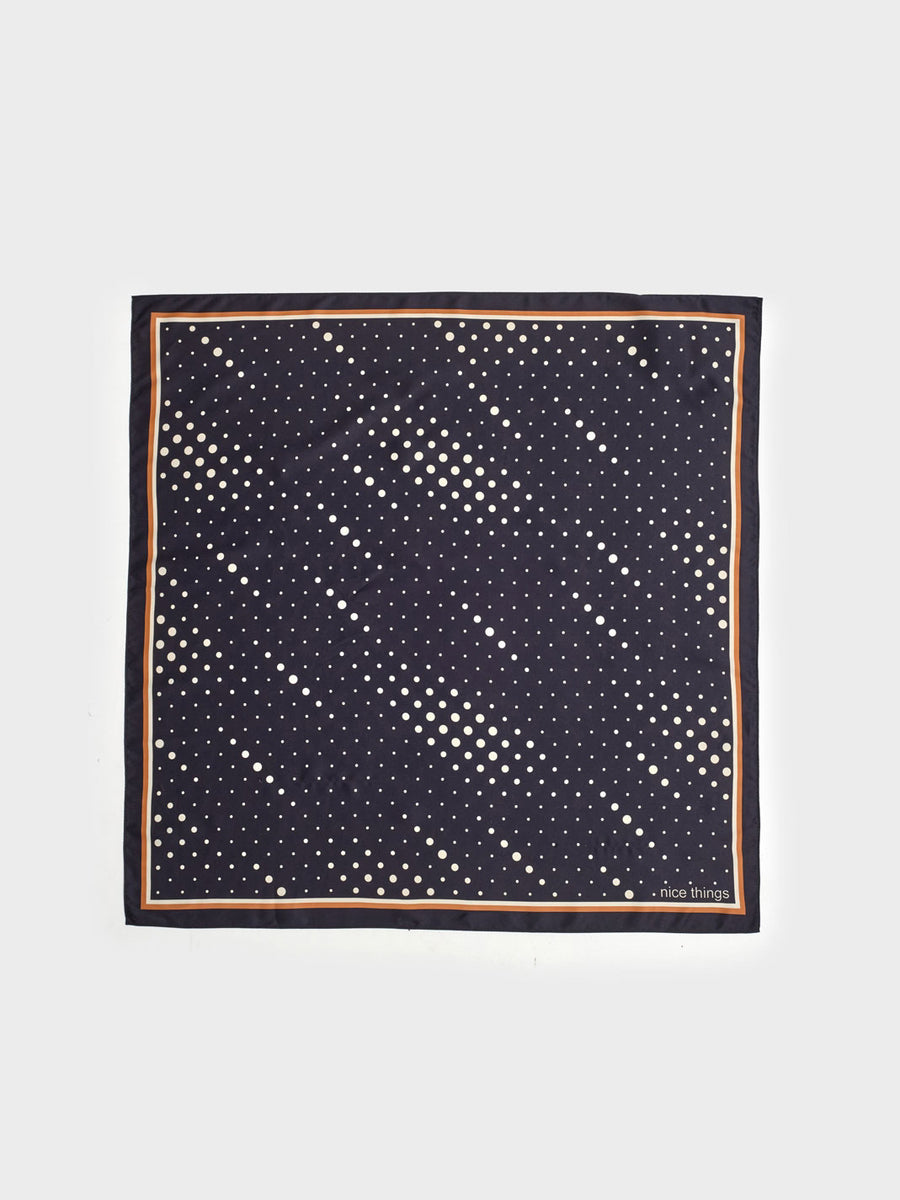 Square scarf with black base and beige dot  pattern 