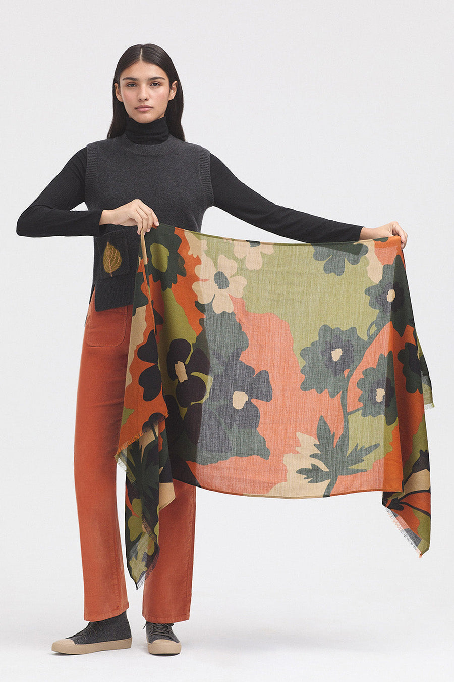 Orange Base Scarf with all over floral print.