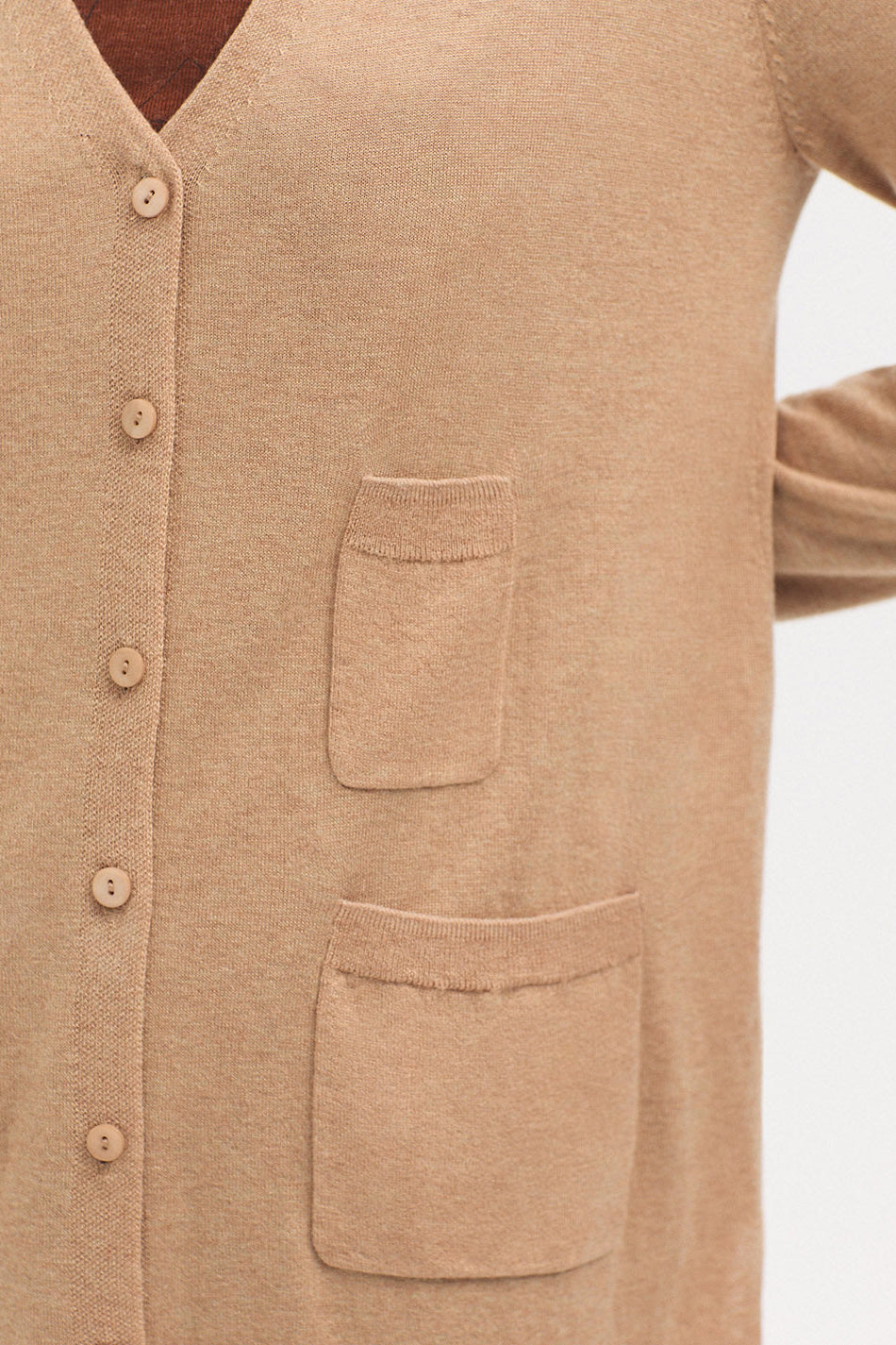 Long Merino Blend Cardigan in natural beige colourway. 