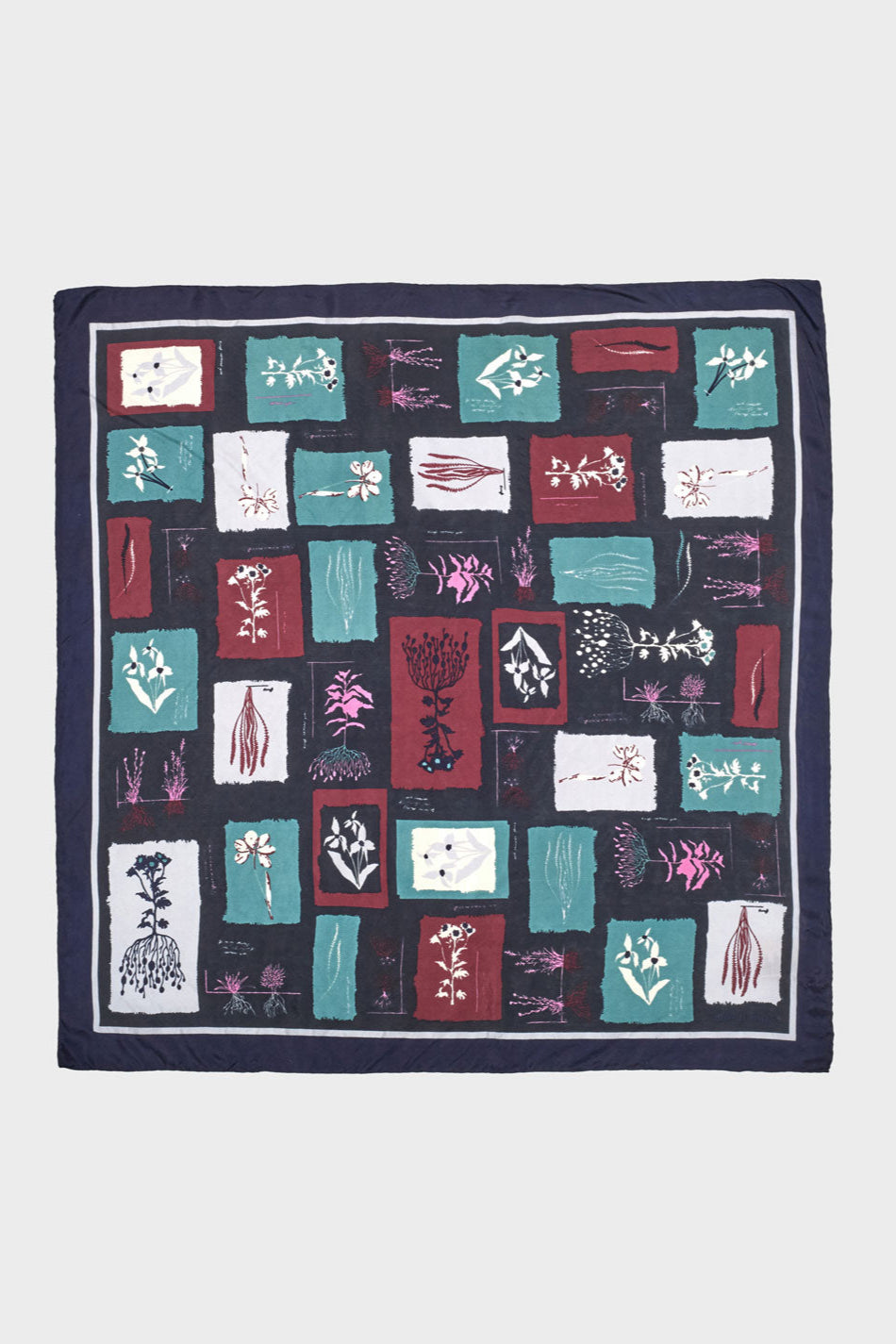 Colorful silk scarf with allover floral print. 