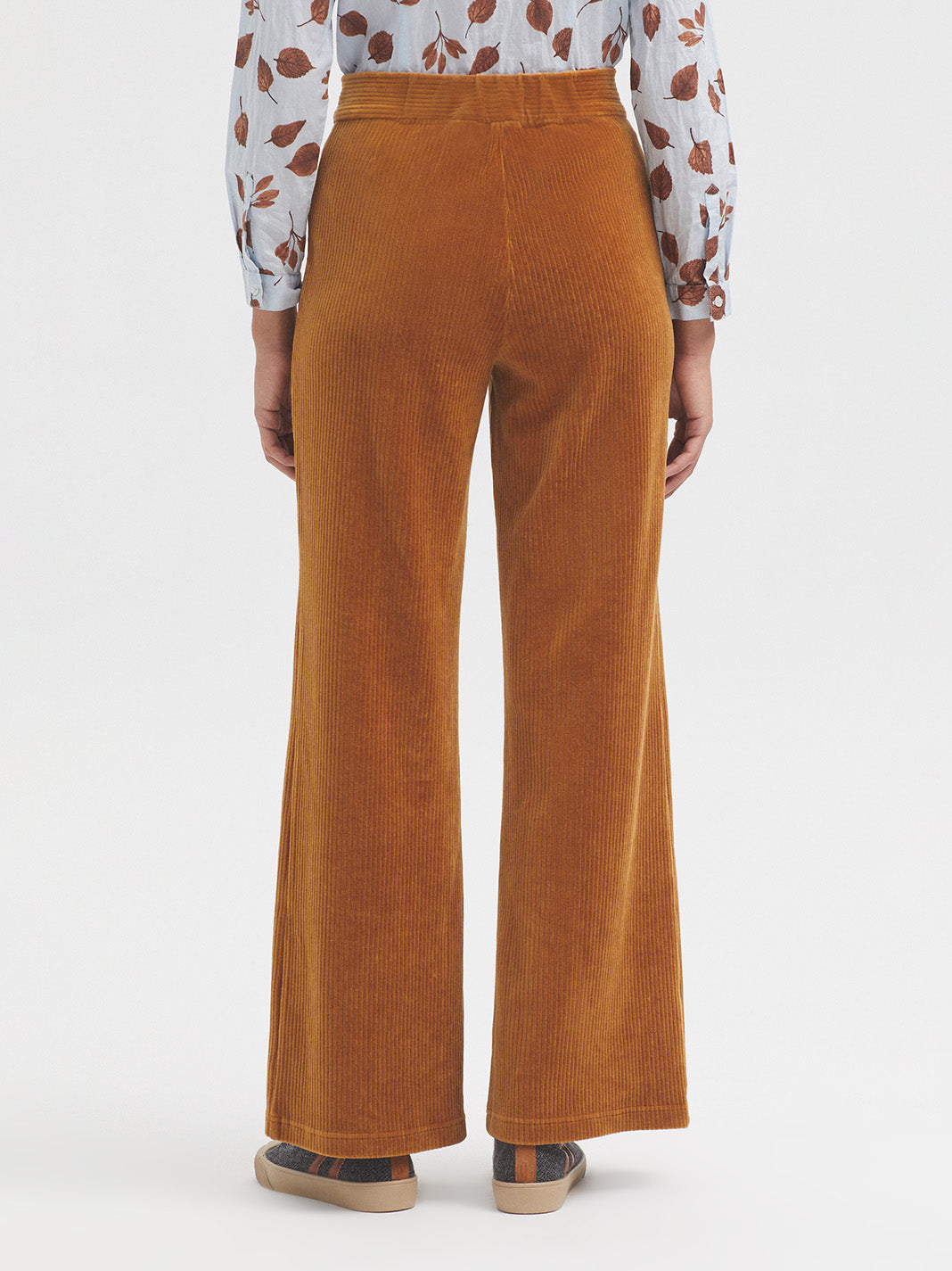 Tan cord trouser with slight flare. 