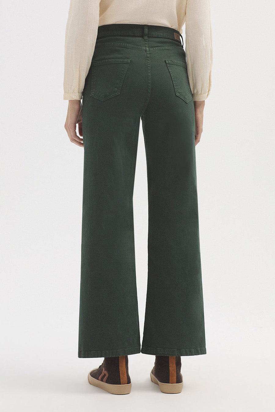 Wide Leg Dark Green Trouser with Button. 