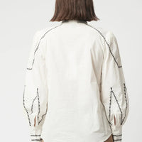 Once Was Meridian Placement Embroidered Linen Shirt - Porcelain