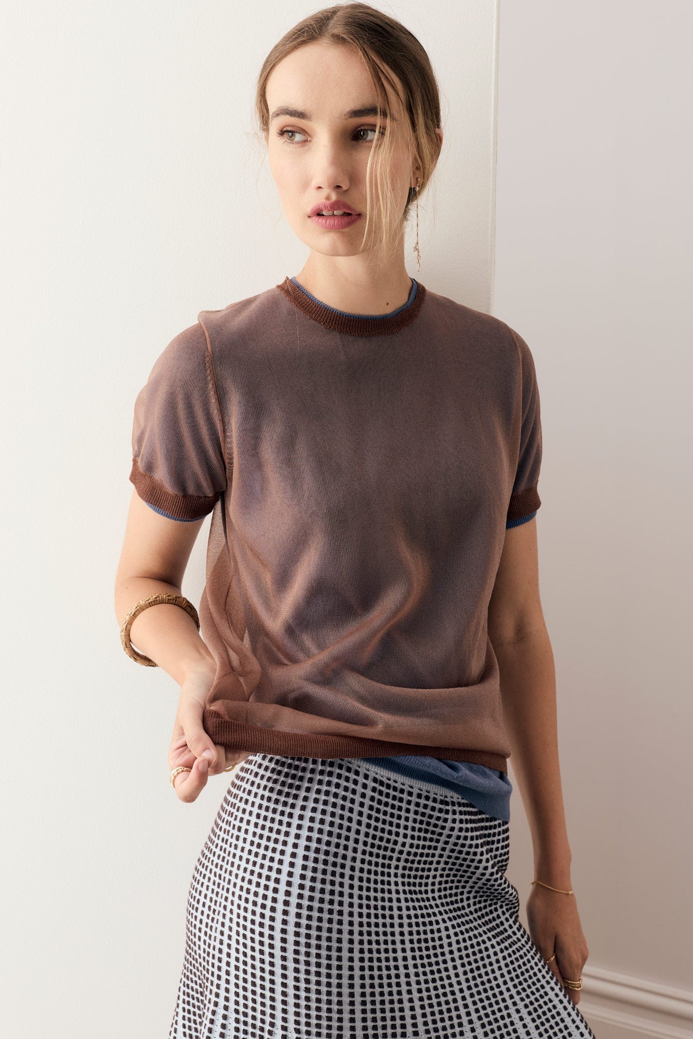 POL Kaspar Layered Chocolate &amp; Blue Tee