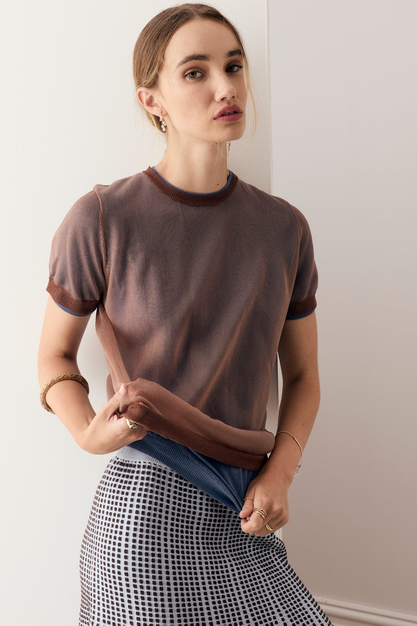 POL Kaspar Layered Chocolate &amp; Blue Tee