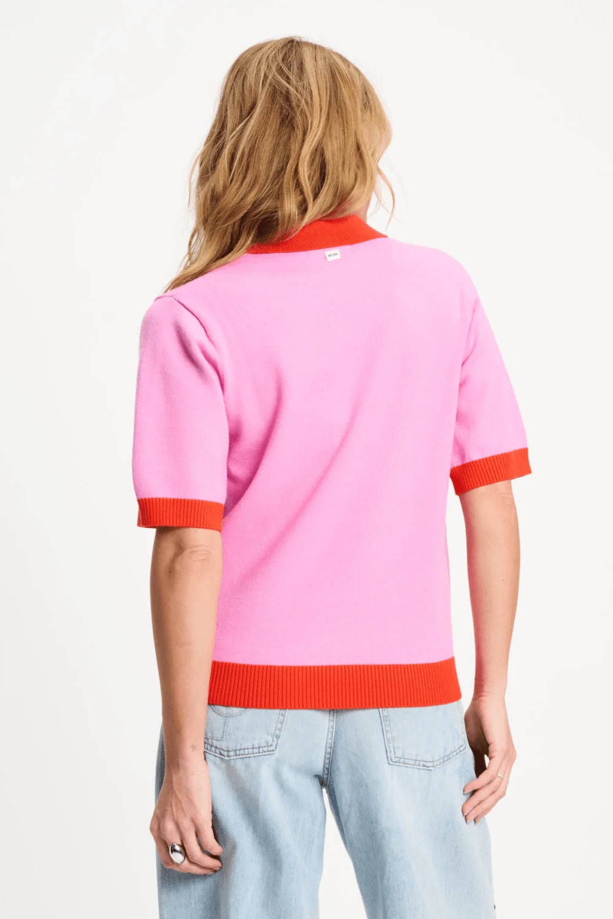 POM Cheering Pink Sequinned Polo Knit
