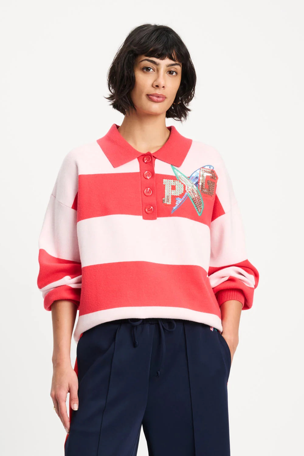 POM Striped Coral Polo Knit