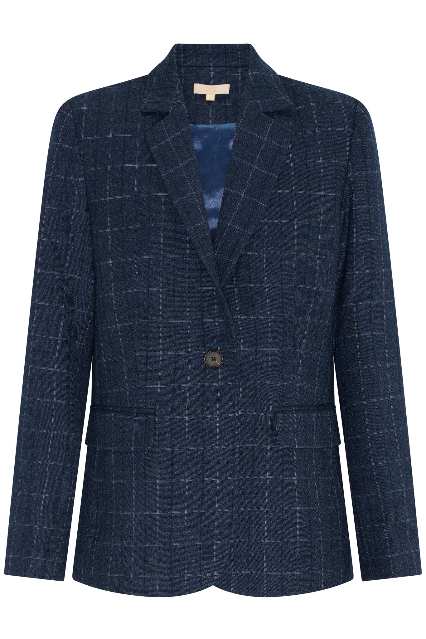 Ink check womens suit blazer on a white background. 